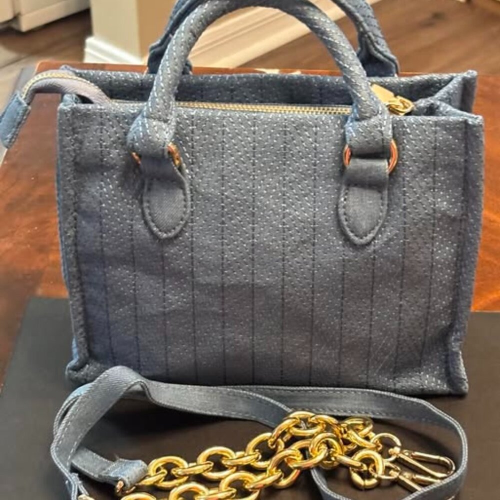 Chic Blue Quilted Mini Tote with Chain Strap